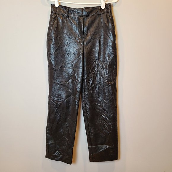 Aritzia Babaton Command Cropped Pant Vegan Leather Mid Rise Womens 2 Trouser - Picture 2 of 9